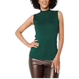 Christian Siriano Women's Baby Ruffle Mock-Neck Tank Top Green - Regular